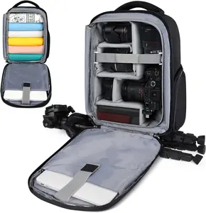 BSCI factoryLarge Capacity Mesh Compartment Waterproof DSLR/SLR Mirrorless Camera Bags Digital Gear Canvas Camera Backpack
