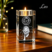 Tempat Lilin Kristal 3D dengan Ukiran Laser Zodiak yang Dipersonalisasi, Foto Kustom, Kaca K9, Penyangga Lilin Teh, Dekorasi Rumah, Tahan Panas.