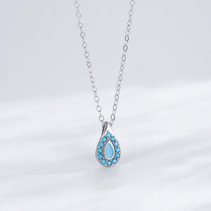 Collar colgante minimalista vintage de gotas de agua en plata de ley S925 con turquesa, versión personalizable en cobre, para mujer. - Product Image 6