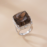 YBO vente en gros en argent Sterling 925 bague de mariage pour femme coussin en pierre naturelle avec Quartz fumé pour les fêtes