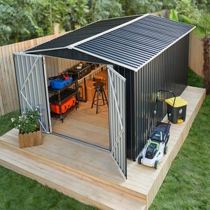 <strong>8</strong> <strong>X</strong> 12 FT Outdoor Storage <strong>Shed</strong> Metal Garden <strong>Shed</strong> Tool <strong>Sheds</strong> for Backyard Garden Patio Lawn Black - Product Image 1