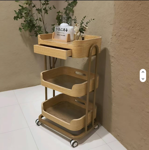 Modern Barber Nail Salon Makeup Hairdressing Storage Rolling Tool Wooden Trolley - Product Image 4