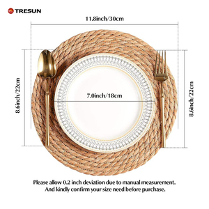 Woven <b>Placemats</b> <b>Round</b> Rattan <b>Placemats</b> Set Natural Wicker Chargers for Dinner Plates, Heat Resistant Easy to Clean, and - Product Image 5
