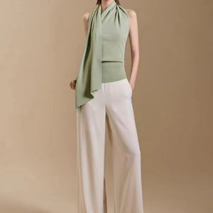 Nuevo Top Corto de Moda Coreana para Mujer, Casual de Verano, Tejido, de un Solo Hombro, Sin Espalda, Sin Mangas, Ajustado, con Pañuelo - Product Image 3