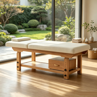 Table de massage en bois durable et élégante, blanche, avec coussin de tête et tiroir, idéale pour les salons de beauté, les spas, les hôtels, les gymnases et les salons.