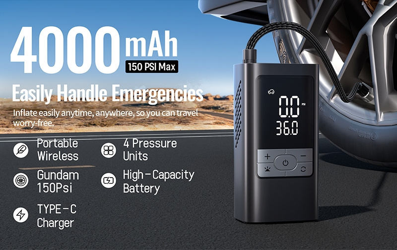 Tire Inflator Portable Air Compressor 150 PSI Car Tire Air - Want It All - View #4