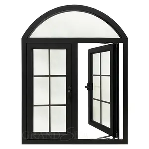 Nhôm Màu Đen Pháp Top Arch Window Đôi Tráng Men Grill Thiết Kế