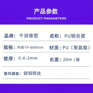 Pu Steel Wire <b>Hose</b> 19-600mm Inner Diameter 0.4-2mm Wall Thickness 20m Roll With Copper Plated Steel Spiral For Material - Product Image 1