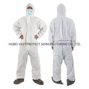 Ropa de Trabajo Protectora Desechable de PP No Tejido <span class=keywords><strong>SMS</strong></span> Microporoso Antiestático, Resistente a Ácidos y Radiación, con Cubrecalzado - Product Image 3