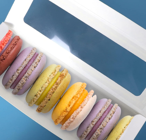 Boîtes à macarons marron OEM ODM avec pelliculage mat, revêtement UV, gaufrage, matériaux recyclés pour 5-7 macarons, 60 autocollants, pour la pâtisserie maison DIY - Product Image 5