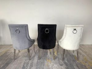 B8212 Luxueux anneau dos en velours dos boutonné italien moderne velours rembourré table à manger 6 chaises chaise de salle à manger - Product Image 3