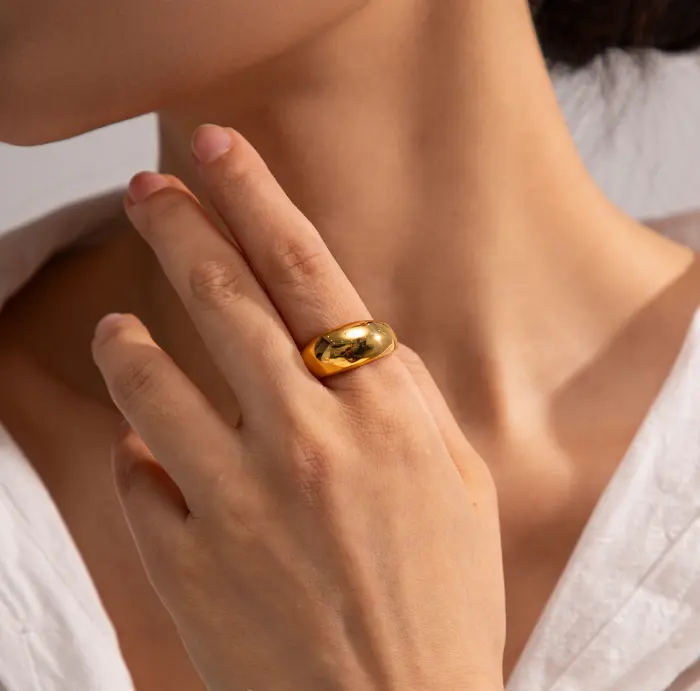 2023 trendi 18K emas cincin Halus perhiasan 316L baja nirkarat tidak pudar minimalis Bijoux susun cincin kubah dapat ditumpuk