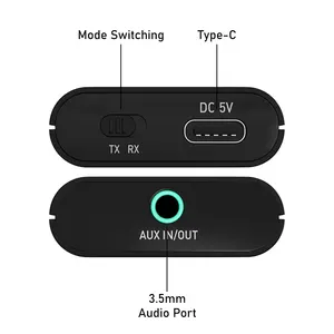 GTMEDIA A2 penerima dan pemancar Bluetooth 5.1, penghalang jarak transmisi adaptor Audio 2 IN 1-gratis sekitar> 10m