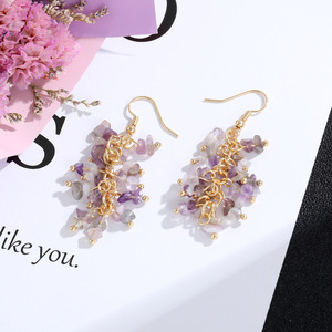 Handmade Natural Crushed Stone Crystal Long <b>Tassel</b> Drop <b>Earrings</b> Zinc Alloy Fashion Dangle <b>Earrings</b> Yiwu Origin - Product Image 4