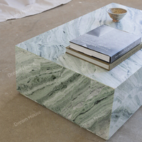 Table basse carrée Wabi Sabi Dream Home avec plateau en bois brûlé, pieds cylindriques en marbre brut, table de salon rustique