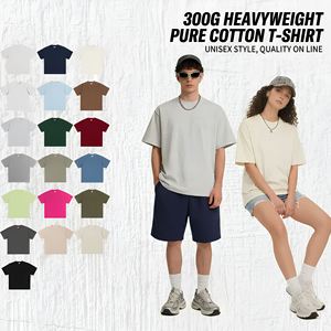 Camiseta de Verano Personalizada para Hombre, de Algodón Grueso de 300 g/m², Hombros Caídos, Color Sólido, Manga Corta, Venta al Por Mayor - Product Image 1