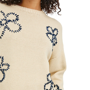 Bán Buôn Tùy Chỉnh Thêu Hoa Phụ Nữ Đan Áo Len Cotton Pha Trộn Crew Cổ Gân Trim <span class=keywords><strong>Boho</strong></span> Giản Dị Họp Thanh Lịch Thủ Công - Product Image 4