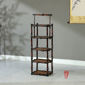 Zhuqige Bamboo Five Tier Tea Cabinet Storage <b>Rack</b> For Tea Ceremony Accessories Durable Standing Type Rectangle Rattan <b>Shelf</b> - Product Image 4