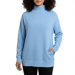 Suéter de Punto Azul Claro, Poliéster/Algodón, Cuello Alto, Manga Raglán, Corte Holgado, para Invierno, ODM - Product Image 1