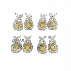 Orecchini a Perno Vivion con Fiore, Diamante Giallo Taglio Marquise, Placcati in Argento, Gioielli Trendy da Festa per Donne - Product Image 1