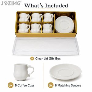 Juego de Tazas y Platos de Cerámica Blanca para Espresso, 12 Piezas para 6 Personas, Tazas de Café de Porcelana Minimalistas con Caja de Regalo Dorada, 3oz - Product Image 5