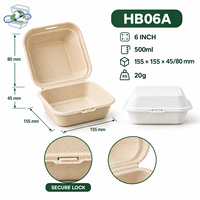 Boîte à hamburger compostable en bagasse de canne à sucre 6 pouces, emballage alimentaire à clapet pour plats à emporter, emballage biodégradable pour restauration rapide, vente en gros