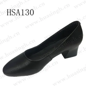 LLJ，优质黑色方跟女装鞋真皮长时间站立工作制服鞋HSA130