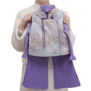 Girls Traditional Chinese Style Quilted Vest Sweater Flared Pants Set Thickening New Year Clothing Three Piece Set - Product Image 5
