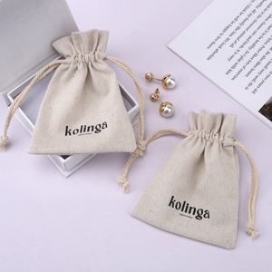 Sac à cordon en lin 100% personnalisé avec logo imprimé, emballage pour bijoux, épingles à cheveux, colliers, pochette en jute et lin - Product Image 5
