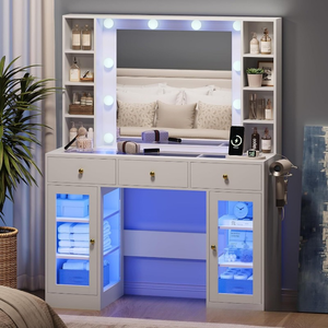 Comò in Legno Bianco con Specchio Illuminato e Stazione di Ricarica, Design Contemporaneo Ecologico e Durevole per Camera da Letto delle Ragazze, 3 Modalità di Illuminazione - Product Image 2