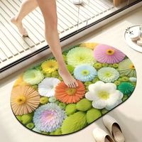 3D-Gedruckte Superabsorbierende Badematte Rutschfest Klassischer Stil Blumenmuster Ovale Form Umweltfreundlicher Badezimmerteppich für Zuhause und Hotel