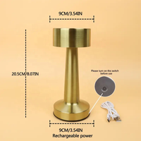 Lampe de table de restaurant sans fil, lampe de bureau LED portable, batterie 1200 mAh, fonctionnement sur batterie, 3 couleurs, gradation progressive