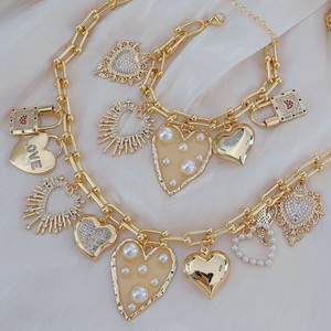 FLBNK65 glamour placcato oro ciondolo con <span class=keywords><strong>cuore</strong></span>, ideale per appuntamenti e feste - Product Image 1