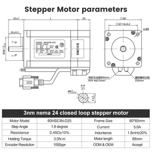 Motor de bucle cerrado de alto par de 4 ejes y 3 Nm con controlador, juego de motores paso a paso híbridos fáciles de usar, motor 60HSE3N-D25 - Product Image 3
