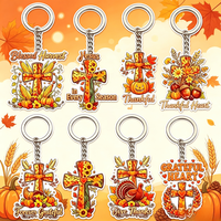 Porte-clés personnalisé en acrylique motif dessin animé de Thanksgiving, récolte d'automne, croix, dinde, citrouille, breloque de sac pour cadeaux de fête
