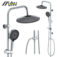 Kit de Douche Mural Réglable avec Barre de Suspension, Colonne de Douche et Pommeau de Douche Pluie ABS à 3 Modes