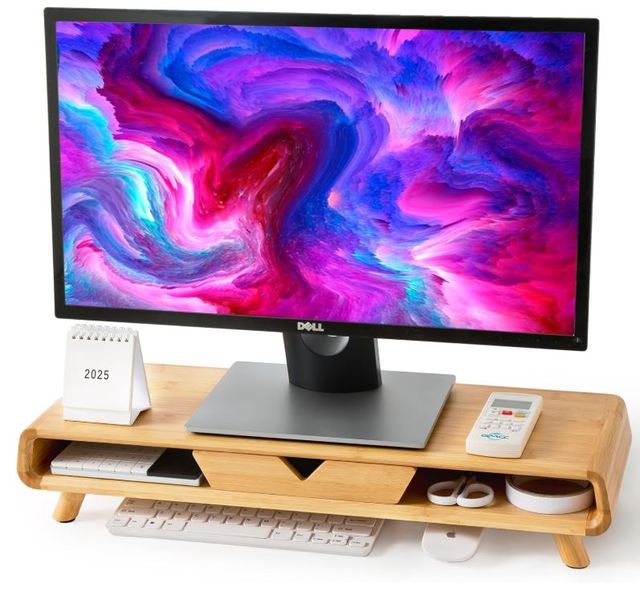 Custom Bamboo Monitor Stand Riser Exquisite Monitor Stand with Drawer Ergonomic Height Wood Monitor Stand