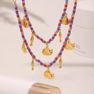 Collares de Cuentas Coloridas de Moda con Colgante para Mujer, Estilo Boho, Chapados en Oro de 14k, Acero Inoxidable 316L PVD - Product Image 1