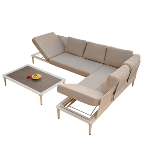 Set di Divani Moderni <span class=keywords><strong>in</strong></span> <span class=keywords><strong>Alluminio</strong></span> <span class=keywords><strong>per</strong></span> Esterni, Giardino, Patio, Soggiorno e Uso Alberghiero - Cuscini Resistenti e Impermeabili - Product Image 6
