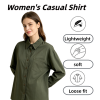 Chemise boutonnée à manches longues pour femme, 100% coton, verte, avec poche plaquée sur la poitrine, coupe ample, pour les trajets quotidiens, style décontracté, style streetwear