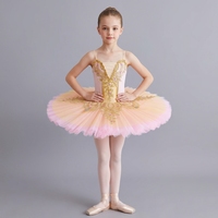 Robe de tutu de ballet classique pour filles, col en V profond, appliques en dentelle, perles, paillettes, jupe en tulle, costume de scène