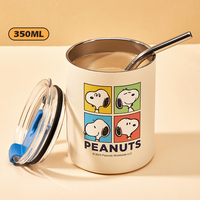 Gobelet isotherme à café Snoopys en acier inoxydable 304 avec paille en acier inoxydable, tasse de voyage portable à isolation sous vide