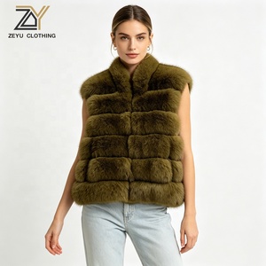 Rompi Bulu Rubah Palsu Wanita Zeyu Kerah Tegak Tanpa Lengan, Hangat untuk Musim Dingin, Berpanel, Gilet Tebal, Pakaian Luar Wanita, Mantel Tanpa Lengan Wanita - Product Image 1
