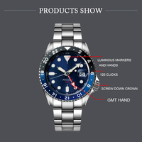 Montre automatique NH34 avec mouvement GMT, montre de plongée, logo personnalisé, montre mécanique en acier inoxydable pour hommes