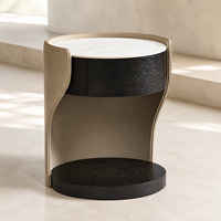 Table de chevet ronde moderne en bois avec tiroir en pierre fumée, meuble de chambre durable et stable, mobilier de maison