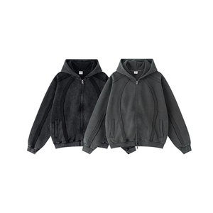 جاكيتات هودي رجالية مبطنة بالصوف بتصميم أوروبي أمريكي عصري وعتيق، مصبوغة بالشمع ومتينة للغاية، بسحاب أمامي - Product Image 2