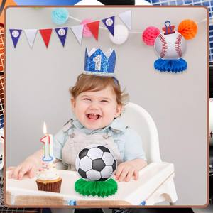 HAWIN 12 pièces <span class=keywords><strong>de</strong></span> décoration <span class=keywords><strong>de</strong></span> <span class=keywords><strong>centre</strong></span> <span class=keywords><strong>de</strong></span> <span class=keywords><strong>table</strong></span> en papier nid d'abeille sur le thème des sports mélangés, football, <span class=keywords><strong>basketball</strong></span>, baseball, soccer, pour anniversaire - Product Image 4