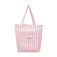 Sac fourre-tout en toile rayée personnalisé avec poignée brodée, grande capacité, réutilisable pour les courses et les voyages