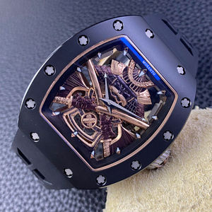 Reloj mecánico automático de lujo para hombre, caja de cerámica negra en forma de barril, correa de caucho estilo guerrero - Product Image 4