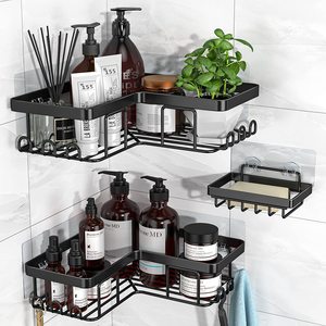 Organizzatore per <span class=keywords><strong>Bagno</strong></span> Moderno in Acciaio Inox Nero, Set da 3 Pezzi, Adesivo <span class=keywords><strong>Salvaspazio</strong></span> Senza Foratura, Mensola Angolare per Doccia - Product Image 4